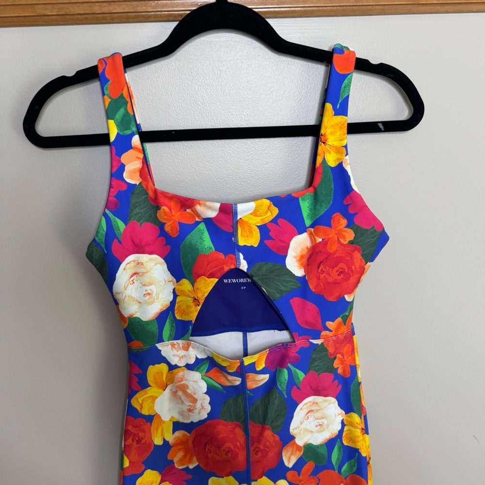 WeWoreWhat Blue Floral Cutout Jumpsuit Romper - Picture 3 of 7